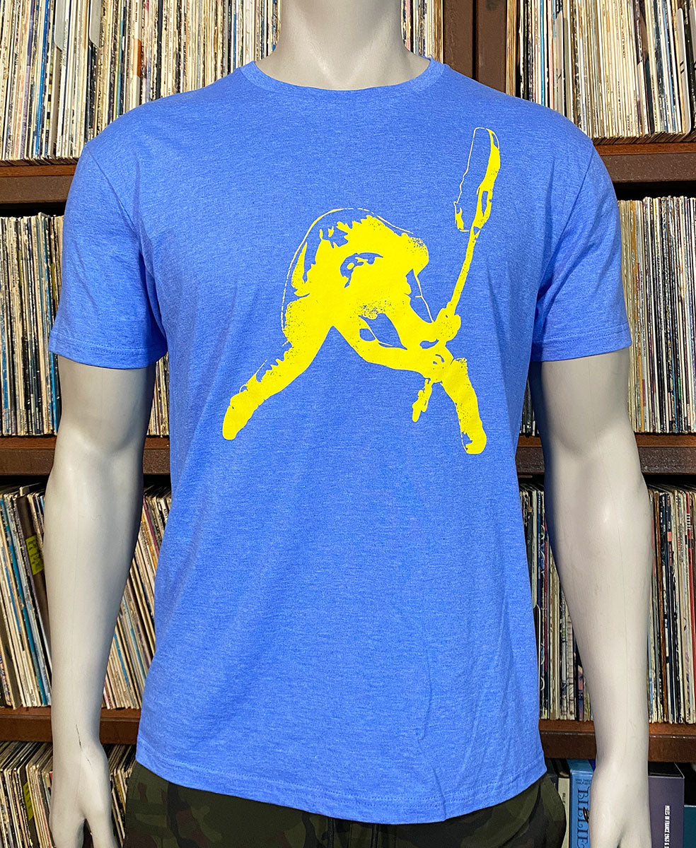Gritty Smasher Tee - unisex, yellow on heather royal