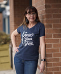 Sonia’s Blues Drive Women’s Navy V-Neck T-Shirt